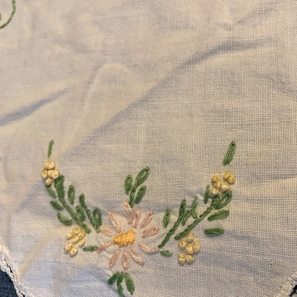 Table topper cloth side table embroidered floral 17x 9.  #13